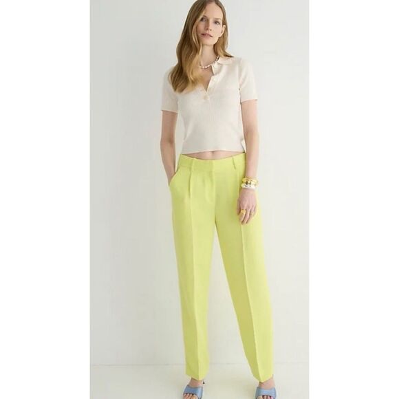 J. Crew Essential Trouser Wide Leg Pant in City Crepe in Lemon Sorbet Size 6 NWT - Picture 2 of 5